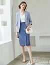 Light Blue Striped 3/4 Sleeve Blazer