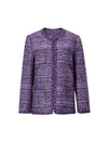 Wool Blend Textured Braided Trim Open-Front Jacket