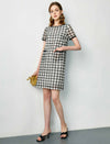 Plaid Lace Straight Short Sleeve Dress