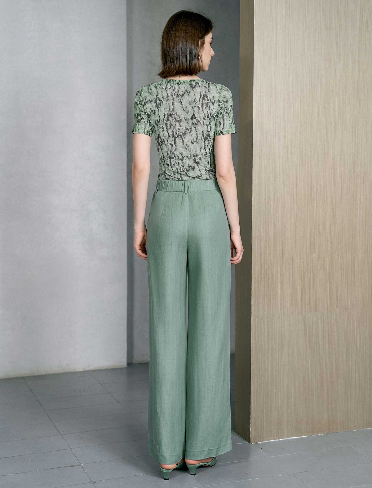 Sage Green Linen Blend High Waist Wide Leg Pants
