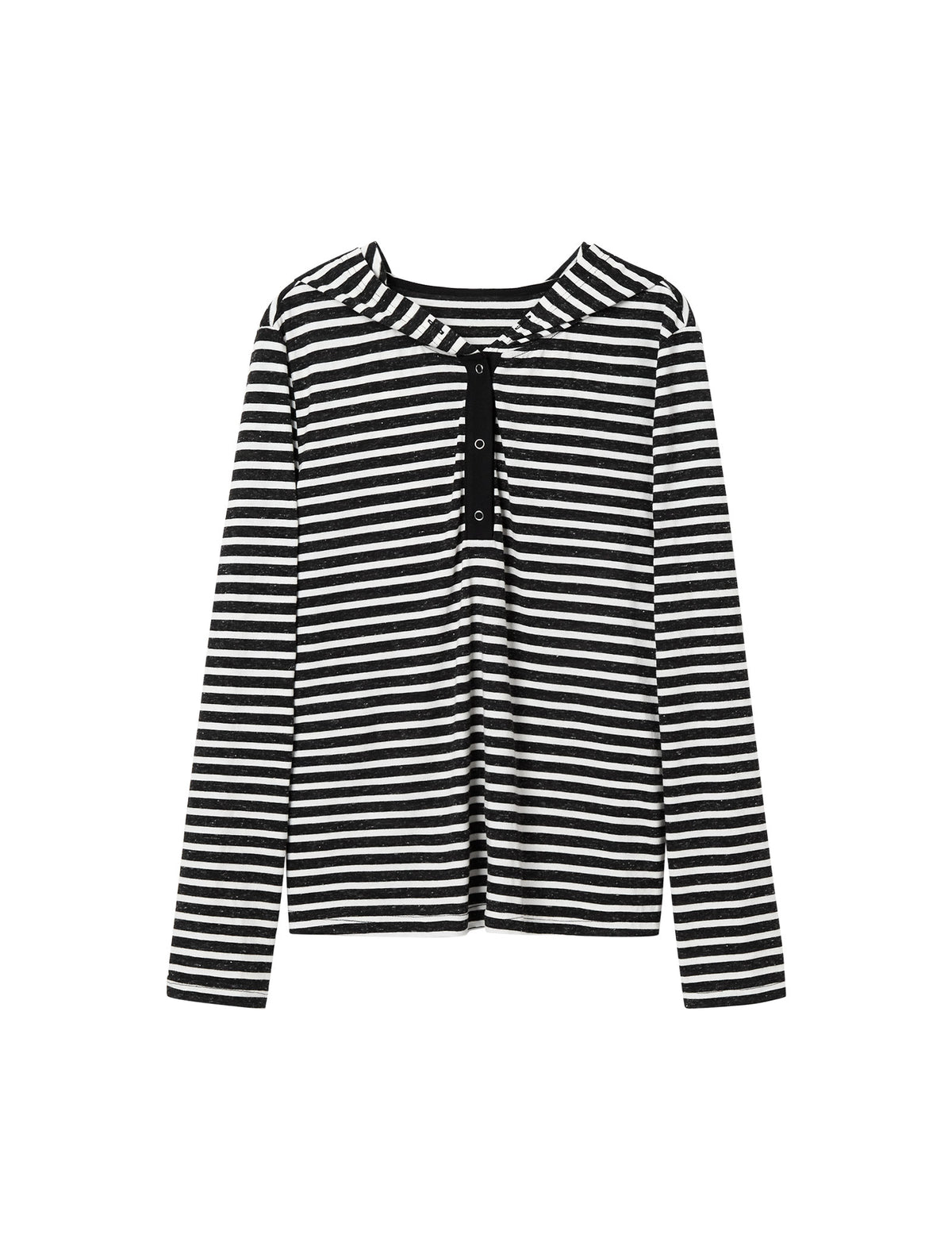 Stripe Long-Sleeve Hooded Henley Top