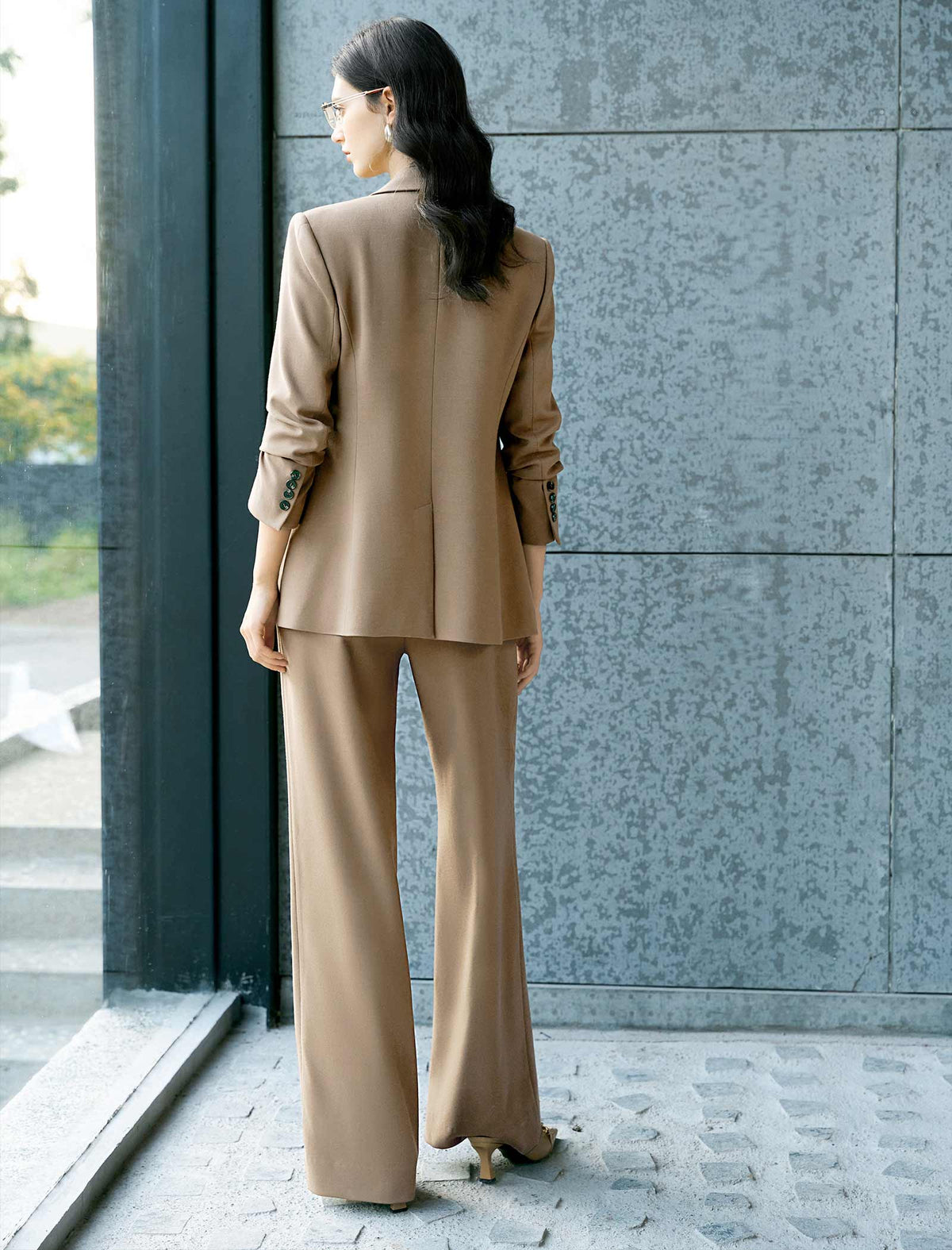 Taupe Double-Breasted Blazer