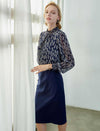 Stand Collar Floral Print Chiffon Lantern Sleeve Blouse