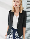 Black Three-Quarter Sleeve Single Button Blazer