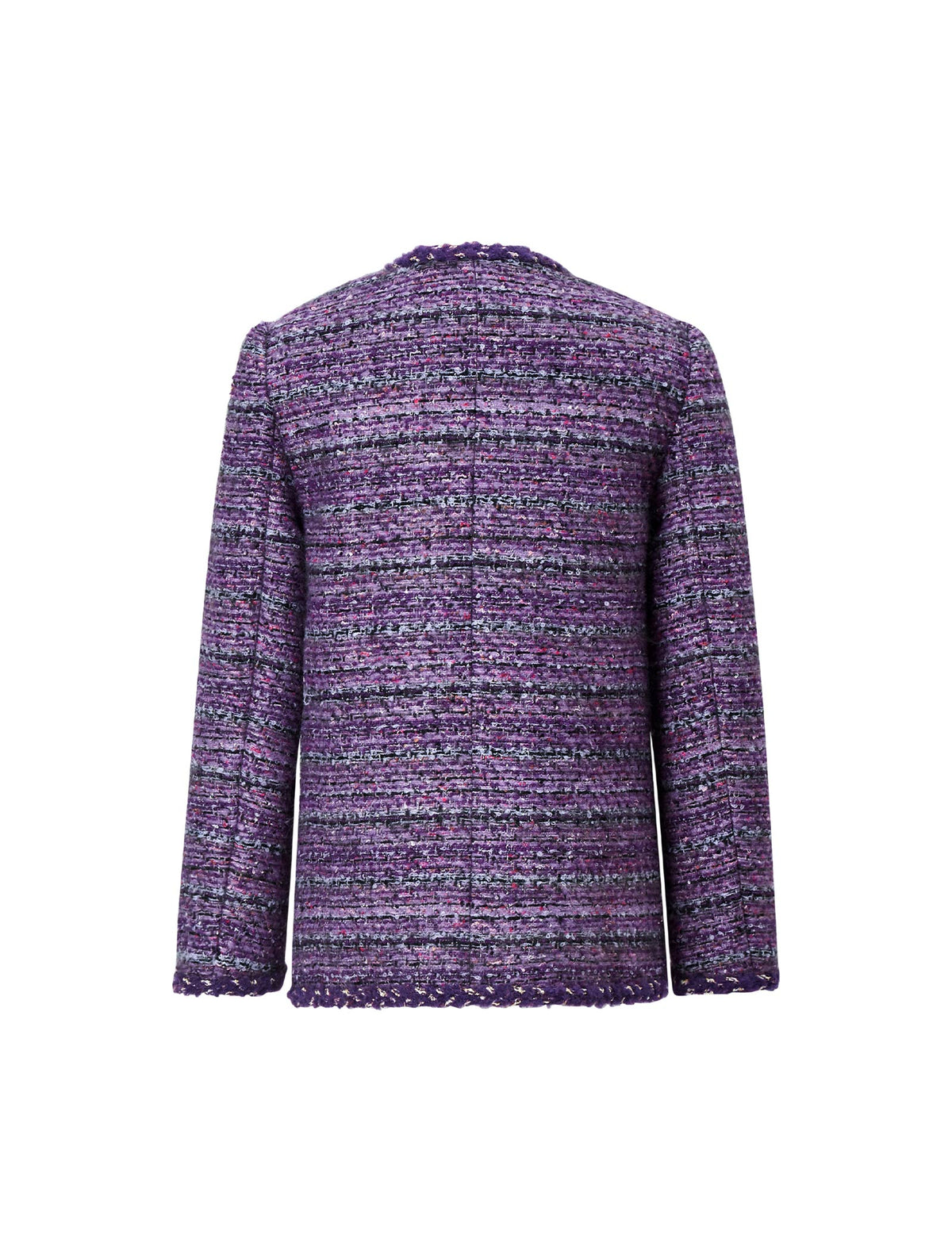 Wool Blend Textured Braided Trim Open-Front Jacket