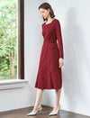 Square Neck Belted Plaid Midi Dress