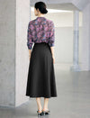 Printed Stand Collar Pleated Chiffon Blouse