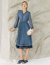 Blue Wave Print Pleated Dress