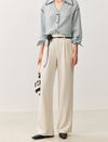 Linen Blend Wide-Leg Tailored Pants