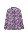 Printed Stand Collar Pleated Chiffon Blouse