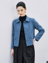 Wool Blend Long Sleeve Fitted Straight-Fit Jacket
