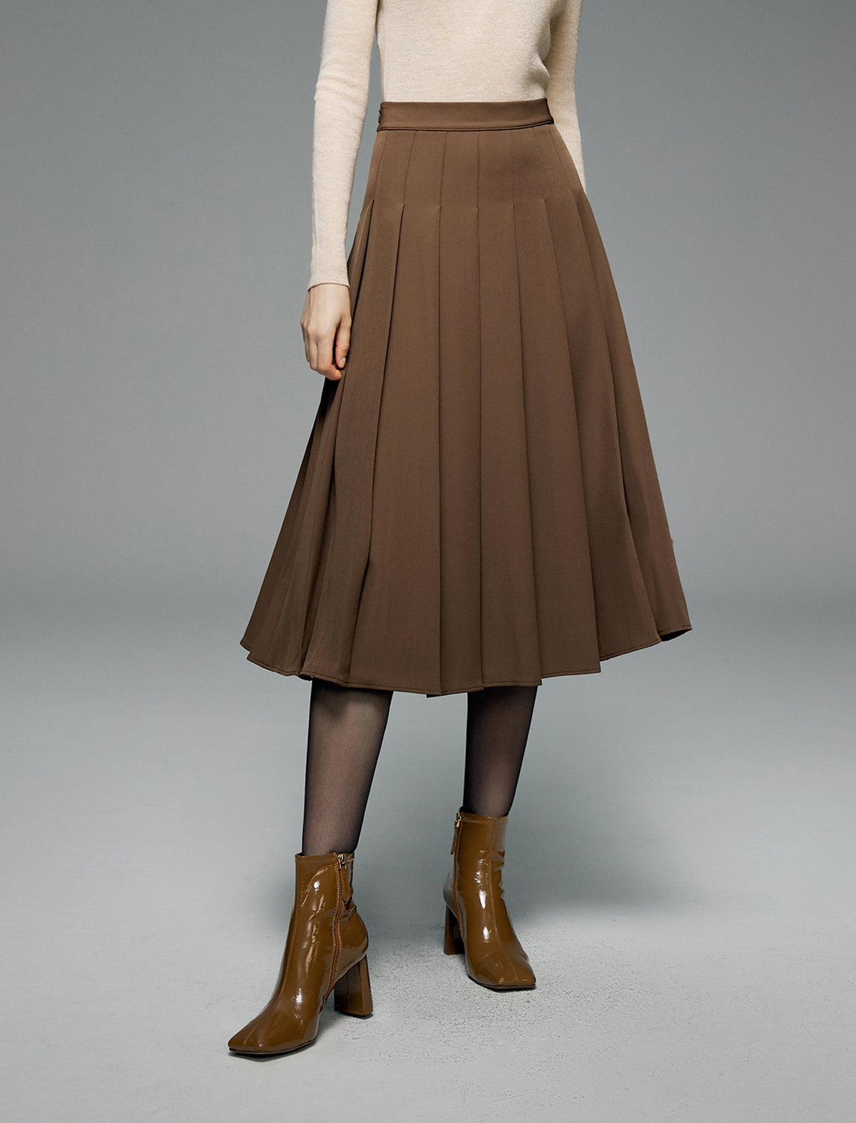 Pleated A-Line Midi Skirt