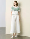 Lace Trim High Waist Cropped Wide Leg Pants