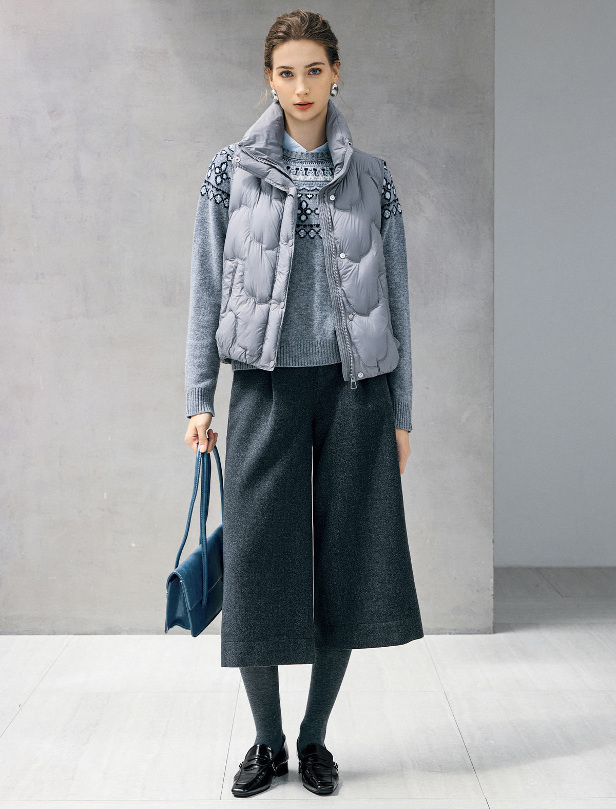 Quilted Stand-Collar Snap-Front Pocket Vest