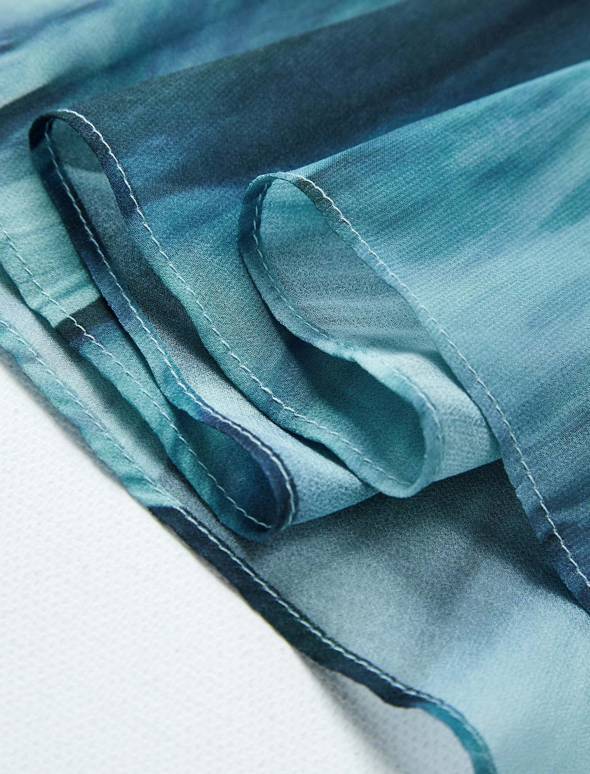 Green Blue Watercolor Print Chiffon Midi Skirt