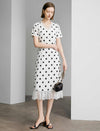 Tencel Polka Dot Lace V-Neck Short Sleeve Midi Dress