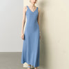 Solid Color V-Neck Slip Maxi Dress - Blue