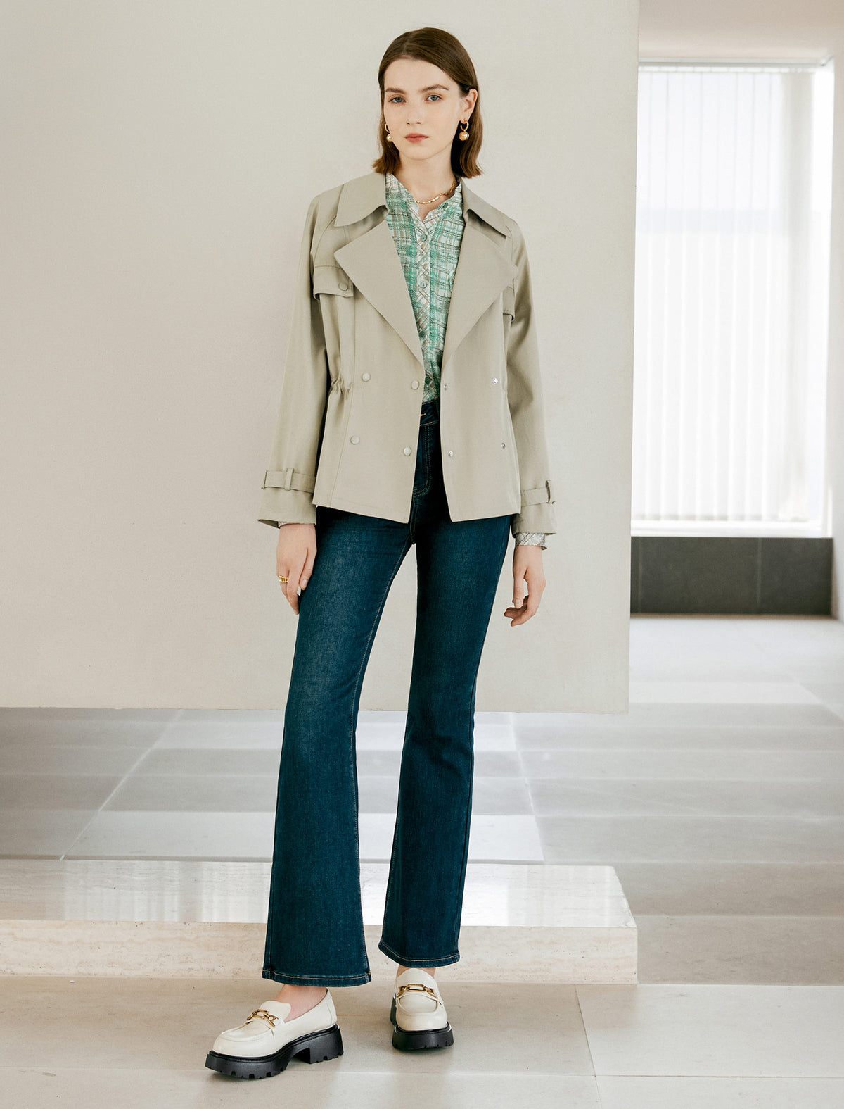 Collared Long Sleeve Belted Trench Coat