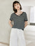 Striped V-Neck Short Sleeve Knit Top