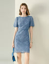 Lace Puff Sleeve Sheath Mini Dress
