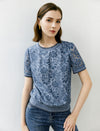 Lace Floral Contrast Trim Short Sleeve Top