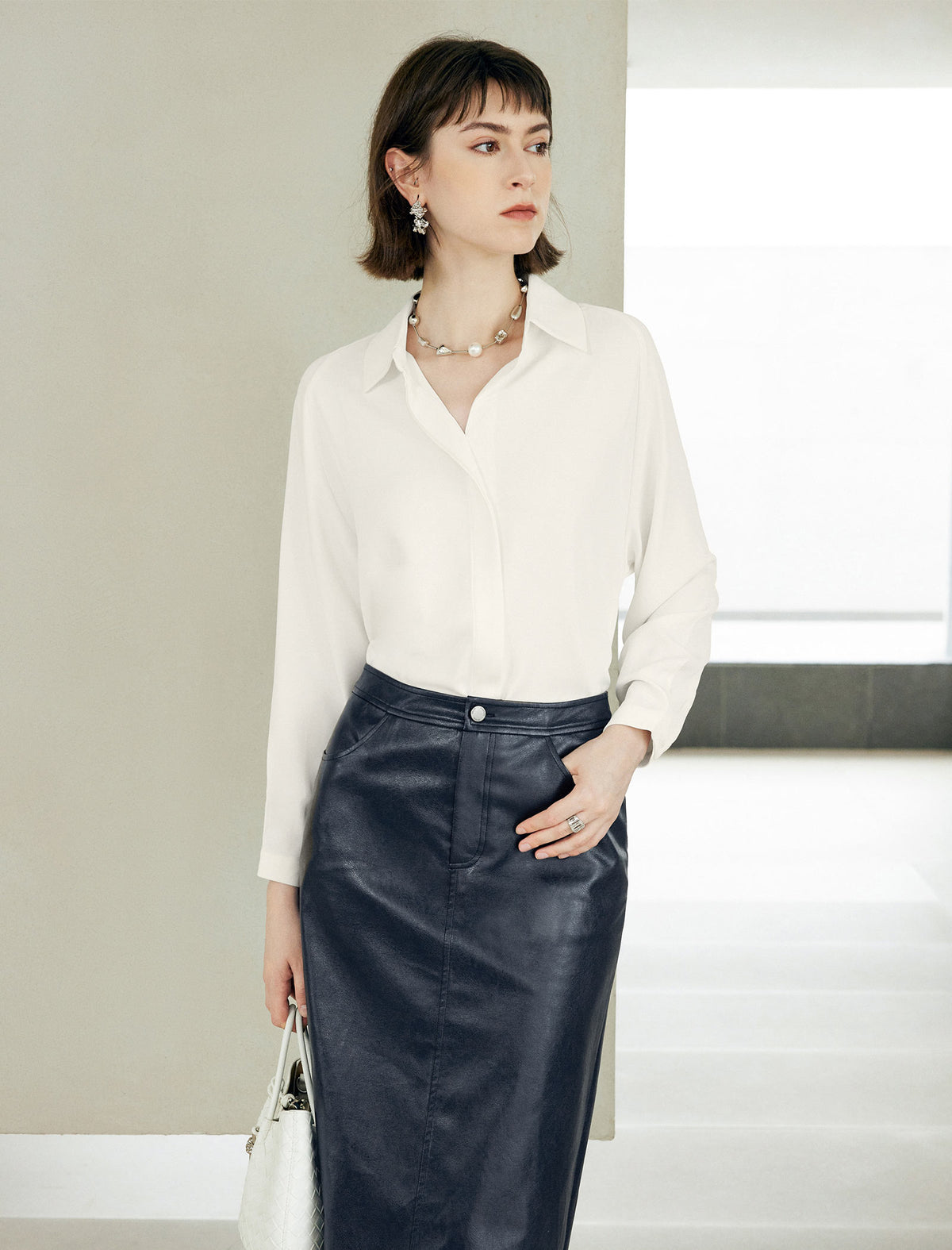 Mulberry Silk Hidden Button Placket Shirt