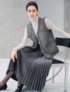 Sparkle Tweed V Neck Sleeveless Fringe Trim Vest