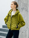 Hooded Quilted Drawstring Zip-Front Cropped Jacket