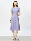 Lavender Seamed Short Sleeve Fit And Flare Midi Dress