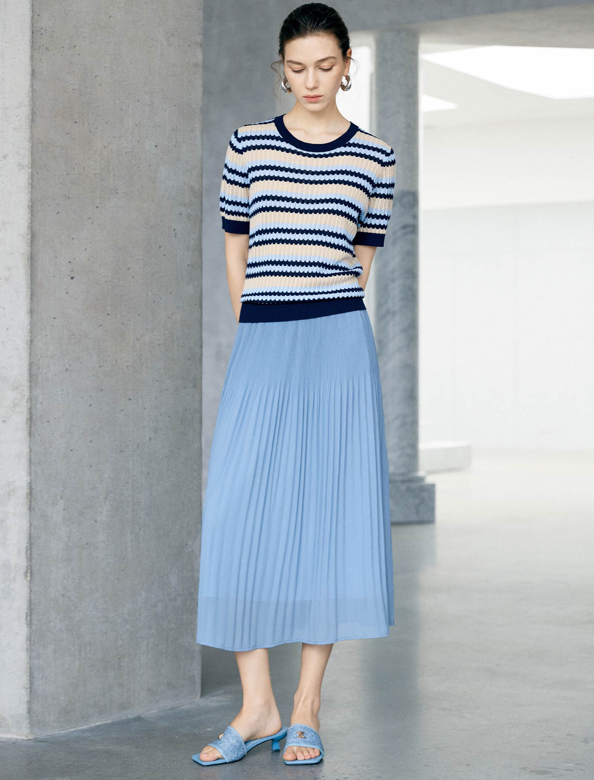 Tencel Striped Short-Sleeve Knit Top