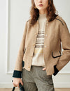 Wool Blend Herringbone Stand-Collar Relaxed Jacket