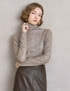 All-Over Sequin Turtleneck Long-Sleeve Top