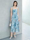 Blue Floral Watercolor Print Midi Sundress