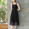 Embellished Trim Black Lace Midi Dress - Black