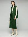 Wool Blend Contrast-Trim Notched-Lapel Button-Front Long Vest
