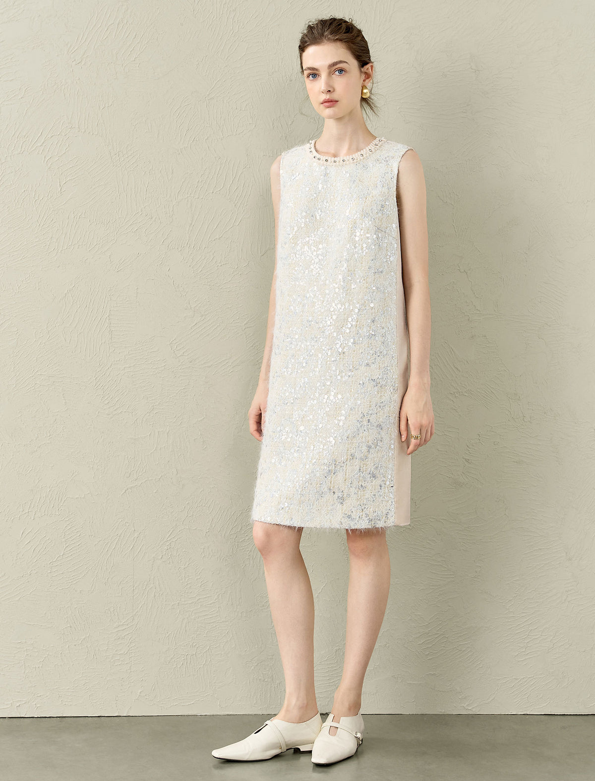 Sequin-Front Sleeveless Knee-Length Dress