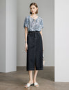 Denim Front Slit Midi Skirt
