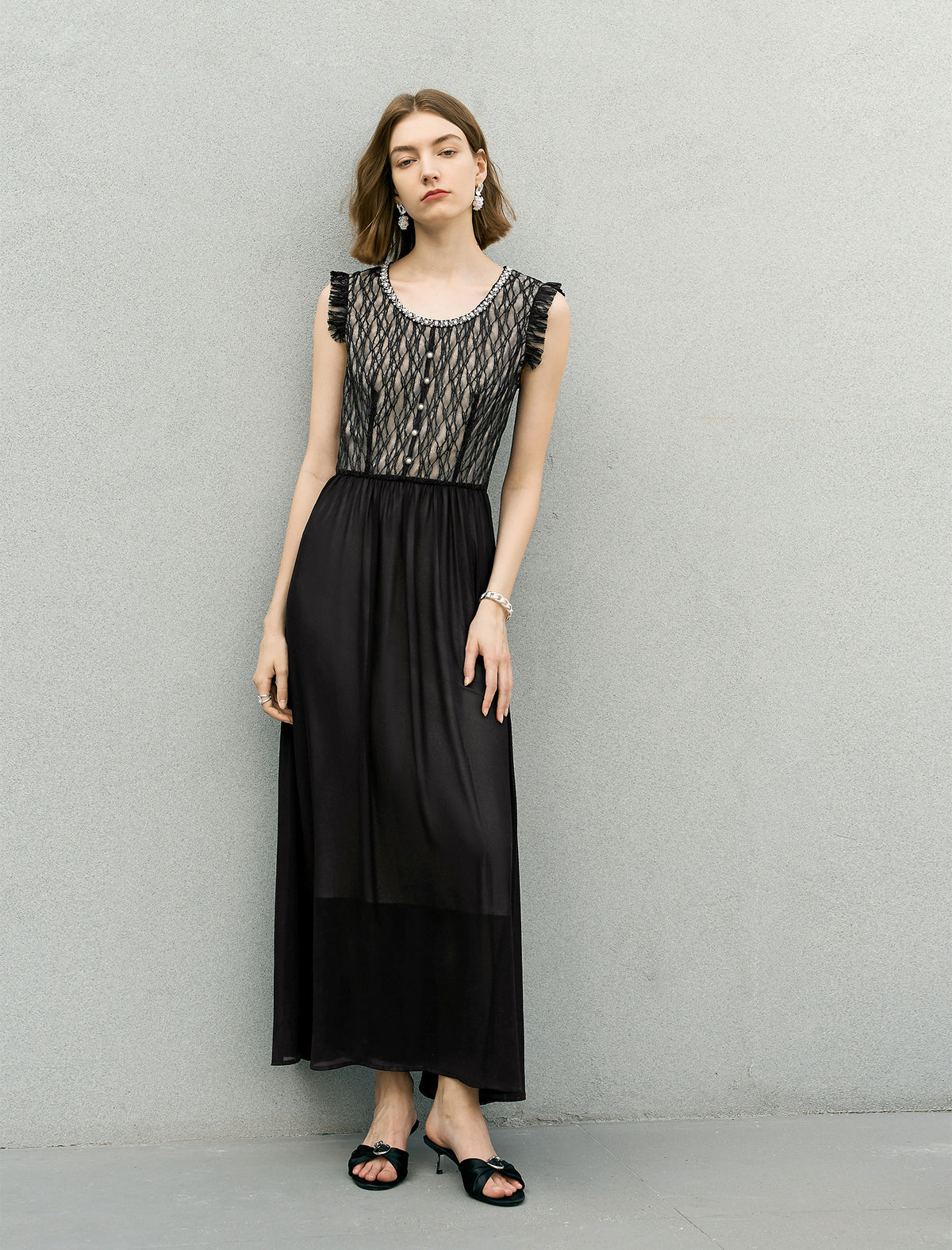 Black Sheer Lace Maxi Dress