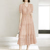 Lace V-Neck Flared Midi Dress - Apricot
