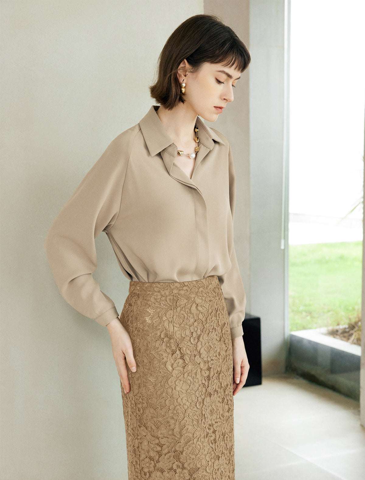 Mulberry Silk Hidden Button Placket Shirt