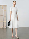 Round Neck Puff Sleeve Midi Shirt Dress