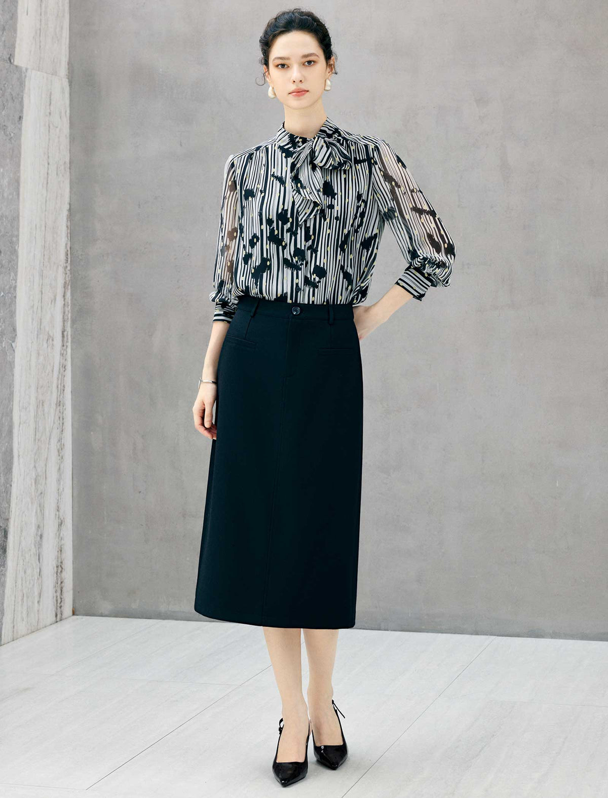 High Waist Straight Midi Skirt