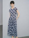 Blue Checked Ruched Midi Dress