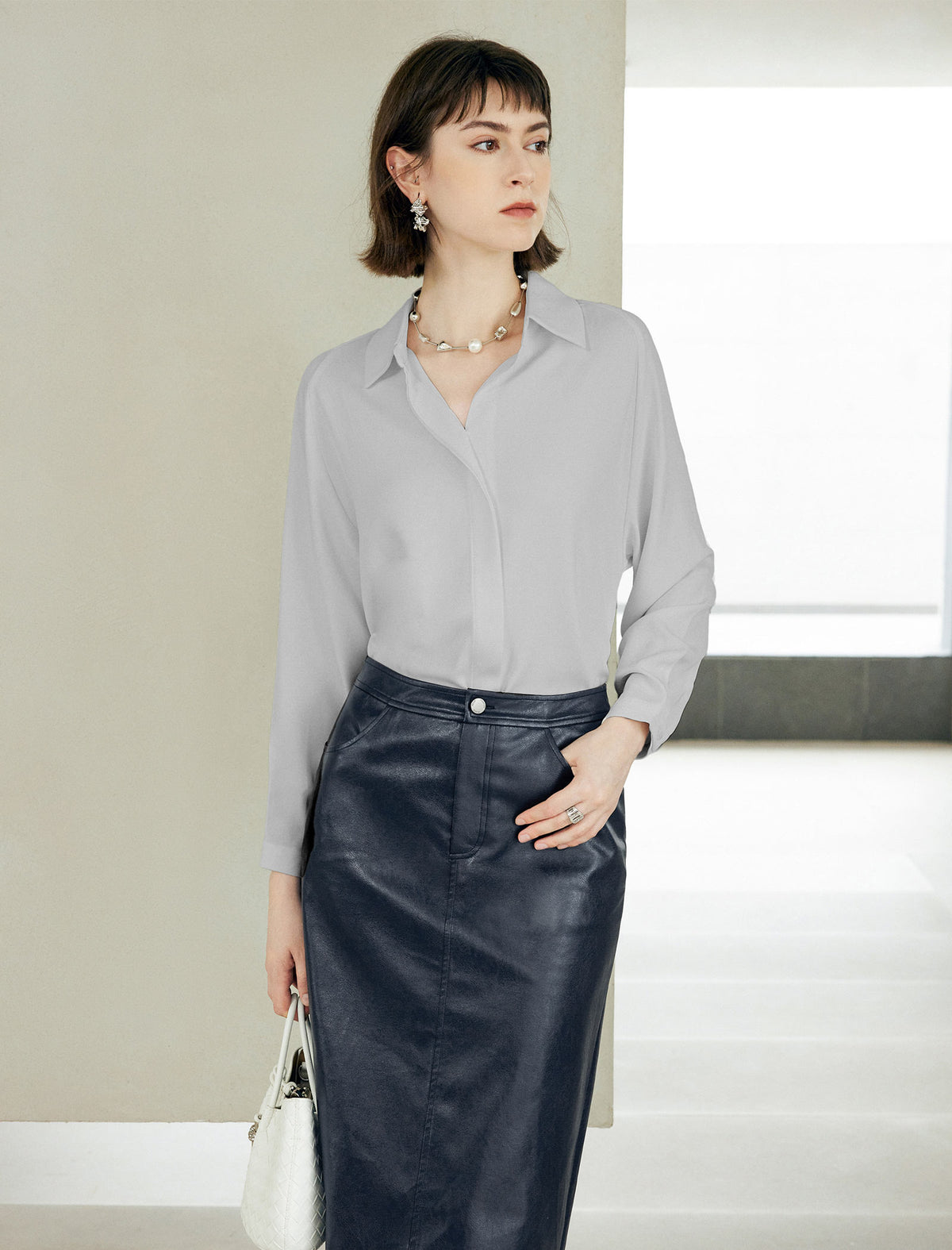 Mulberry Silk Hidden Button Placket Shirt