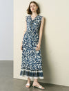 Tie-Dye Floral Ruffle V-Neck Midi Dress