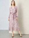 Mauve Zebra Print Long Sleeve Midi Dress