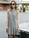 Heathered Mixed-Yarn Sleeveless Ruffle-Hem Dress