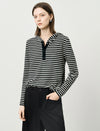 Stripe Long-Sleeve Hooded Henley Top