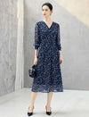 Floral Print V-Neck Long Sleeve Midi Dress