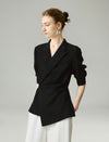 Tencel Blend Asymmetric Wrap Cinched Waist Blazer
